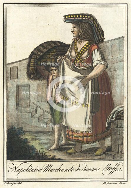 Costumes de Différents Pays, 'Napolitaine Marchande de Diverses Etoffes', c1797. Creators: Jacques Grasset de Saint-Sauveur, LF Labrousse.