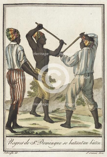 Costumes de Différents Pays, 'Negres de St. Domingue se Battant au Bâton', c1797. Creator: Jacques Grasset de Saint-Sauveur.
