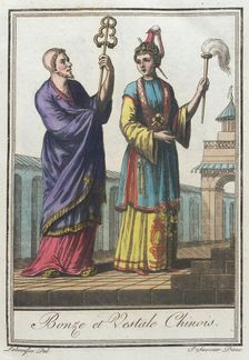 Costumes de Différents Pays, Bonze et Vestale Chinois c1797. Creators: Jacques Grasset de Saint-Sauveur, LF Labrousse