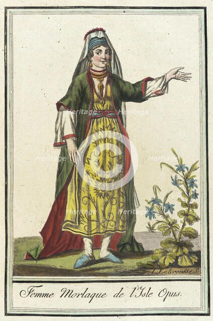 Costumes de Différents Pays, 'Femme Morlaque de l'Isle Opus', c1797. Creators: Jacques Grasset de Saint-Sauveur, LF Labrousse.