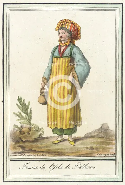 Costumes de Différents Pays, 'Femme de l'Isle de Pathmos', c1797. Creators: Jacques Grasset de Saint-Sauveur, LF Labrousse.
