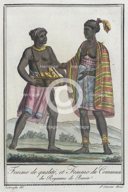 Costumes de Différents Pays, 'Femme de Qualité, et Femme du Commun du Royaume de Benin', c1797. Creators: Jacques Grasset de Saint-Sauveur, LF Labrousse.