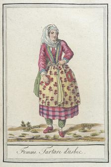 Costumes de Différents Pays, Femme Tartare d'Usbec c1797. Creators: Jacques Grasset de Saint-Sauveur, LF Labrousse