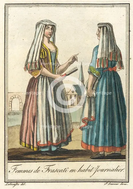 Costumes de Différents Pays, 'Femmes de Frascati en Habit Journalier', c1797. Creators: Jacques Grasset de Saint-Sauveur, LF Labrousse.