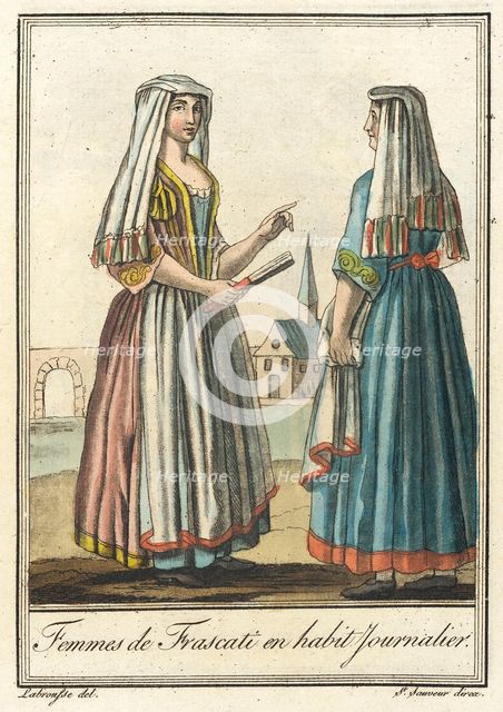 Costumes de Différents Pays, 'Femmes de Frascati en Habit Journalier', c1797. Creators: Jacques Grasset de Saint-Sauveur, LF Labrousse.