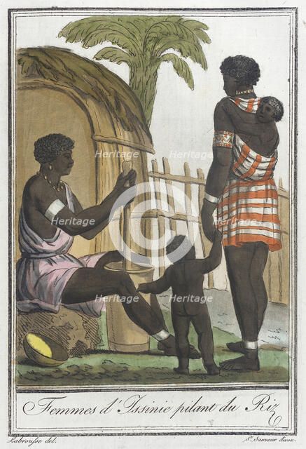Costumes de Différents Pays, 'Femmes d'Issinie Pilant du Riz', c1797. Creators: Jacques Grasset de Saint-Sauveur, LF Labrousse.