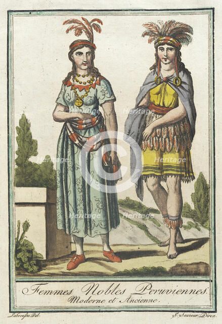 Costumes de Différents Pays, 'Femmes Nobles Peruviennes, Moderne et Ancienne', c1797. Creators: Jacques Grasset de Saint-Sauveur, LF Labrousse.