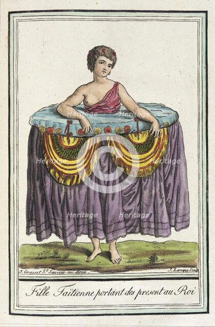Costumes de Différents Pays, 'Fille Taïtienne Portant des Present au Roi', c1797. Creators: Jacques Grasset de Saint-Sauveur, LF Labrousse.