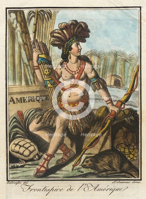 Costumes de Différents Pays, 'Frontispice de l'Amérique', c1797. Creator: Jacques Grasset de Saint-Sauveur.