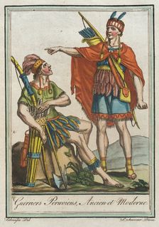 Costumes de Différents Pays, Guerriers Peruviens Ancien et Moderne c1797. Creators: Jacques Grasset de Saint-Sauveur, LF Labrousse