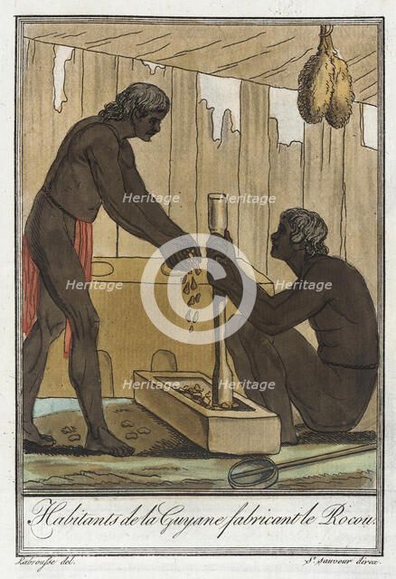 Costumes de Différents Pays, 'Habitants de la Guyane Fabricant le Rocou', c1797. Creators: Jacques Grasset de Saint-Sauveur, LF Labrousse.