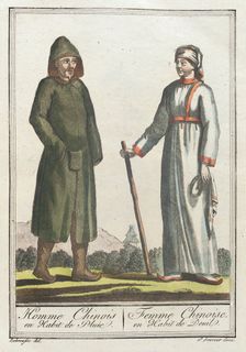 Costumes de Différents Pays, Homme Chinois en Habit de Pluie. Femme Chinoise, en Habit..., c1797. Creators: Jacques Grasset de Saint-Sauveur, LF Labrousse