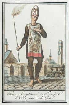 Costumes de Différents Pays, Homme Condamné au Feu par l'Inquisition de Goa c1797. Creators: Jacques Grasset de Saint-Sauveur, LF Labrousse