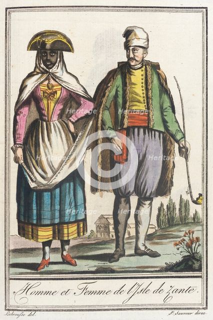 Costumes de Différents Pays, 'Homme et Femme de l'Isle de Zante', c1797. Creator: Jacques Grasset de Saint-Sauveur.