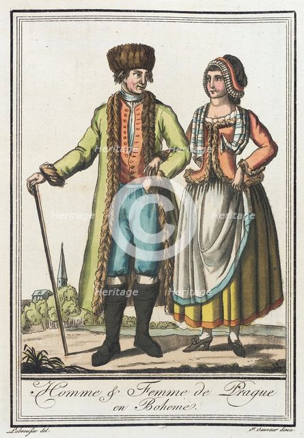 Costumes de Différents Pays, 'Homme & Femme de Prague en Boheme', c1797. Creators: Jacques Grasset de Saint-Sauveur, LF Labrousse.