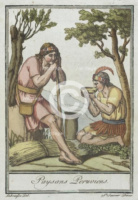 Costumes de Différents Pays, 'Paysans Peruviens', c1797. Creator: Jacques Grasset de Saint-Sauveur.
