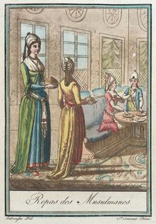 Costumes de Différents Pays, Repas des Musulmanes c1797. Creators: Jacques Grasset de Saint-Sauveur, LF Labrousse