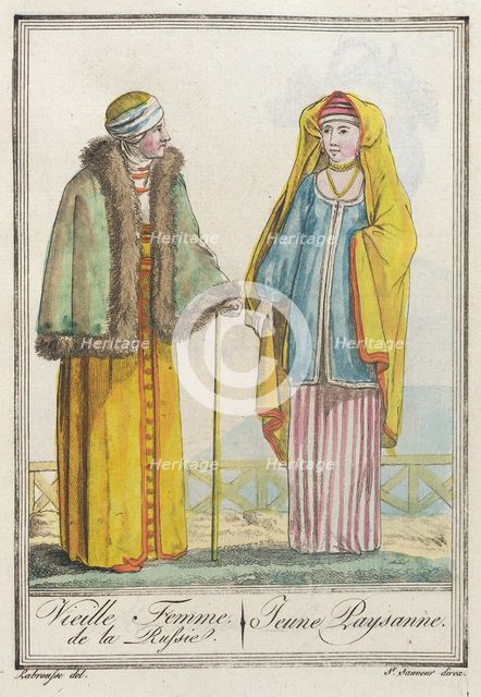 Costumes de Différents Pays, 'Vieille Femme, de la Russie. Jeune Paysanne', c1797. Creator: Jacques Grasset de Saint-Sauveur.