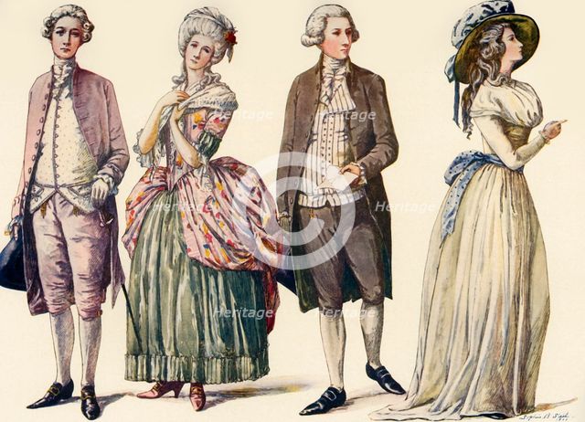 'Costumes during the Reign of George III and First Years of the Republic 1778-1790', 1903, (1937). Creator: Sophie B Steel.