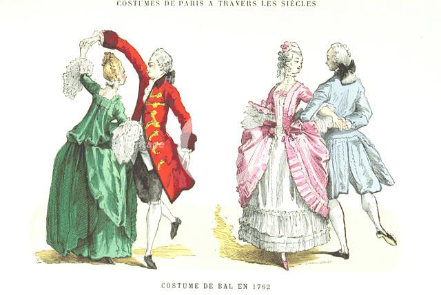 Costumes of Paris through the centuries - Ball Costume in 1762, (1879).  Creator: Unknown.