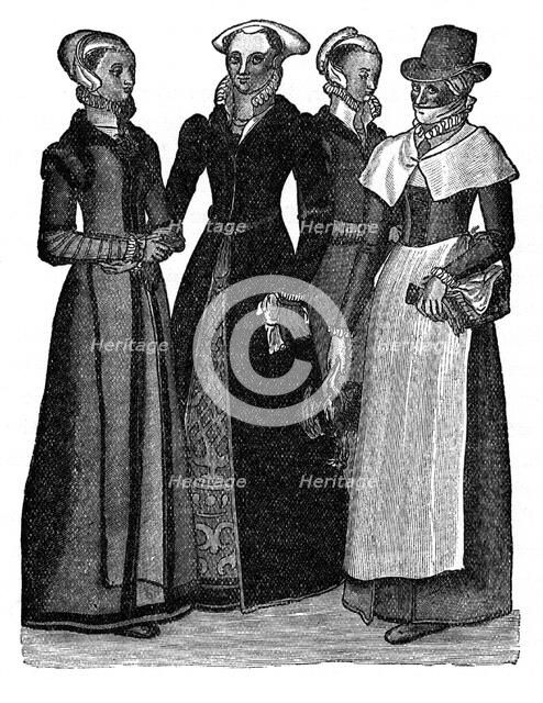 Costumes of town and country women, 16th century, (1910). Artist: Unknown