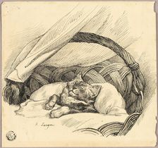 Cat Asleep in Basket, n.d. Creator: Auguste-Andre Lancon