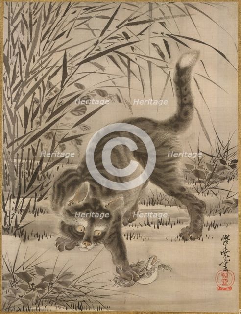 Cat Catching a Frog, ca. 1887. Creator: Kawanabe Kyosai.