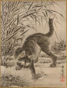 Cat Catching a Frog, ca. 1887. Creator: Kawanabe Kyosai