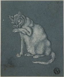 Cat Licking Paw, n.d. Creator: Unknown
