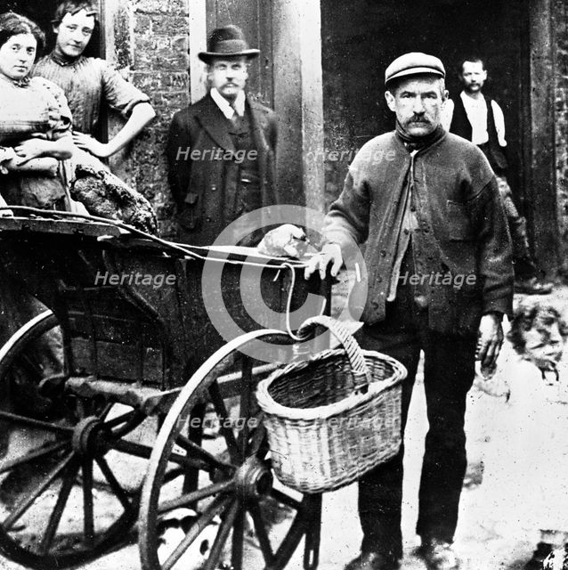 Cat's meat man in an East End street, London, c1902. Creator: John Galt.