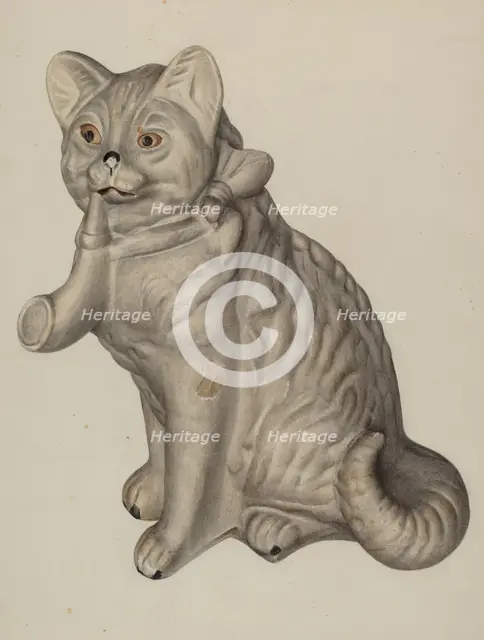 Cat Saving Bank, c. 1940. Creator: Mina Lowry.