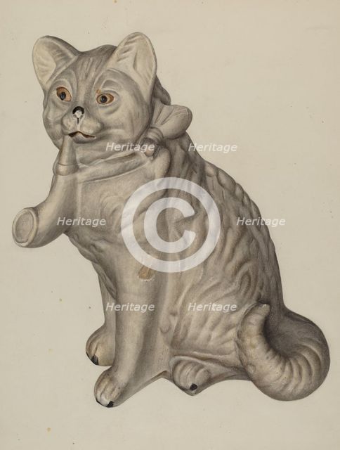 Cat Saving Bank, c. 1940. Creator: Mina Lowry.