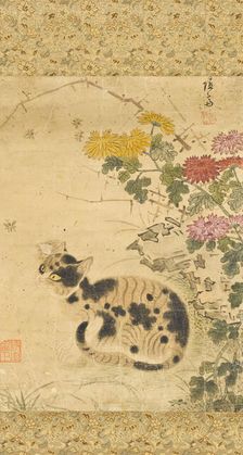 Cat under Chrysanthemums, 18th century. Creator: Anon