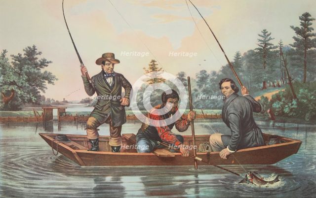 Catching A Trout, pub. 1854, Currier & Ives (Colour Lithograph)