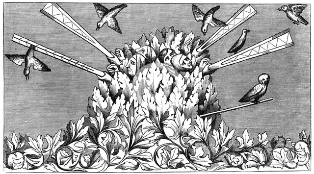 Catching birds, 14th century (1849). Artist: Unknown