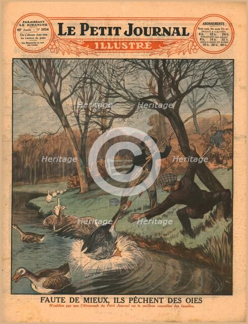 Catching geese with a fishing rod, 1929. Creator: Unknown.