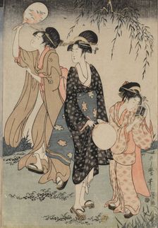Catching Fireflies Beneath a Willow Tree (center), c. 1796-1797. Creator: Kitagawa Utamaro (Japanese, 1753?-1806)