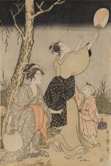 Catching Fireflies Beneath a Willow Tree (left), c. 1796-1797. Creator: Kitagawa Utamaro (Japanese, 1753?-1806)