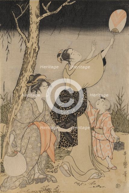 Catching Fireflies Beneath a Willow Tree (left), c. 1796-1797. Creator: Kitagawa Utamaro (Japanese, 1753?-1806).