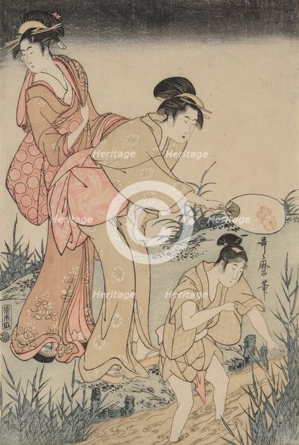 Catching Fireflies Beneath a Willow Tree (right), c. 1796-1797. Creator: Kitagawa Utamaro (Japanese, 1753?-1806).