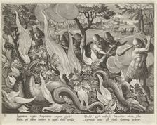 Catching Serpents in India Using Clubs and Torches to Light the Undergrowth, pub. 1640 (engraving). Creator: Straet, Jan van der (Joannes Stradanus) (1523-1605)