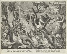 Catching Serpents in India Using Clubs and Torches to Light the Undergrowth, pub. 1640 (engraving). Creator: Straet, Jan van der (Joannes Stradanus) (1523-1605)