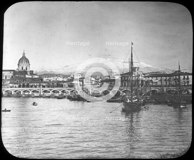 Catania and Mount Etna, Sicily, Italy, late 19th or early 20th century. Artist: Unknown