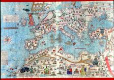 Catalan Atlas of 1375, detail of North Africa and Europe, reproduction from the Naval Museum of M…