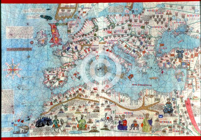 Catalan Atlas of 1375, detail of North Africa and Europe, reproduction from the Naval Museum of M…