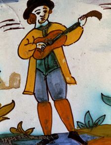 Catalan ceramics, polychromed tile of the series Trade Tiles Musician