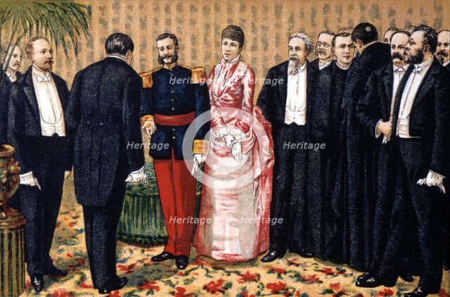 Catalan Commission giving the King Alphonse XII the Memorial of Insults to Catalonia. March 17, 1…