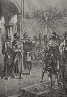 Cataldo Rosso speaking before the king, 1890. Creator: Joan Serra y Pausas