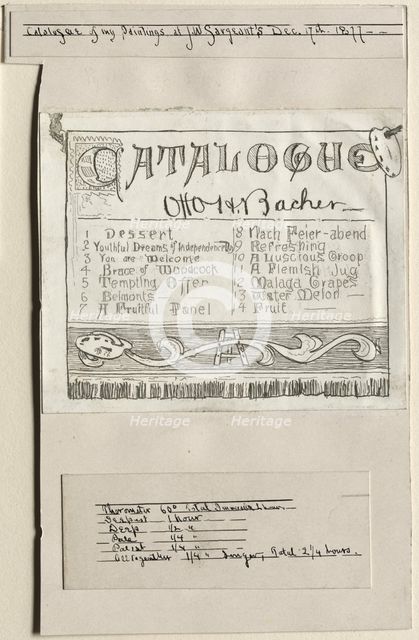 Catalogue of My Paintings at J. W. Sargents, Cleveland, December 17th, 1877, 1877. Creator: Otto H. Bacher (American, 1856-1909).