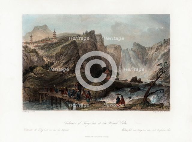 'Cataract of Ting-hoo, on the Tripod Lake', China, c1840.Artist: Edward Paxman Brandard